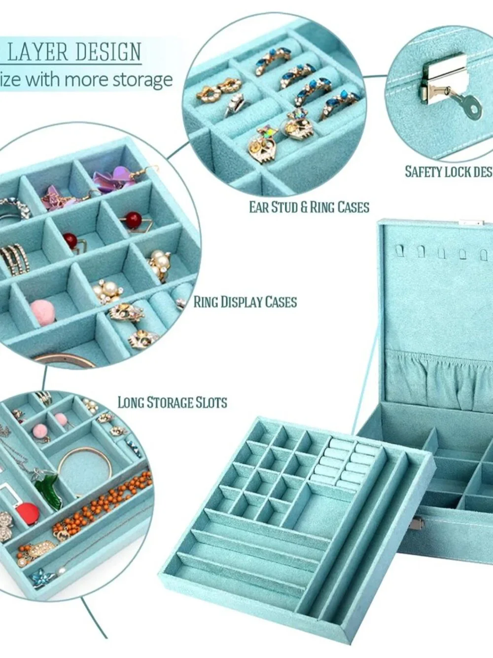 Elegant Two-Layer Jewelry Box Organizer with Lock